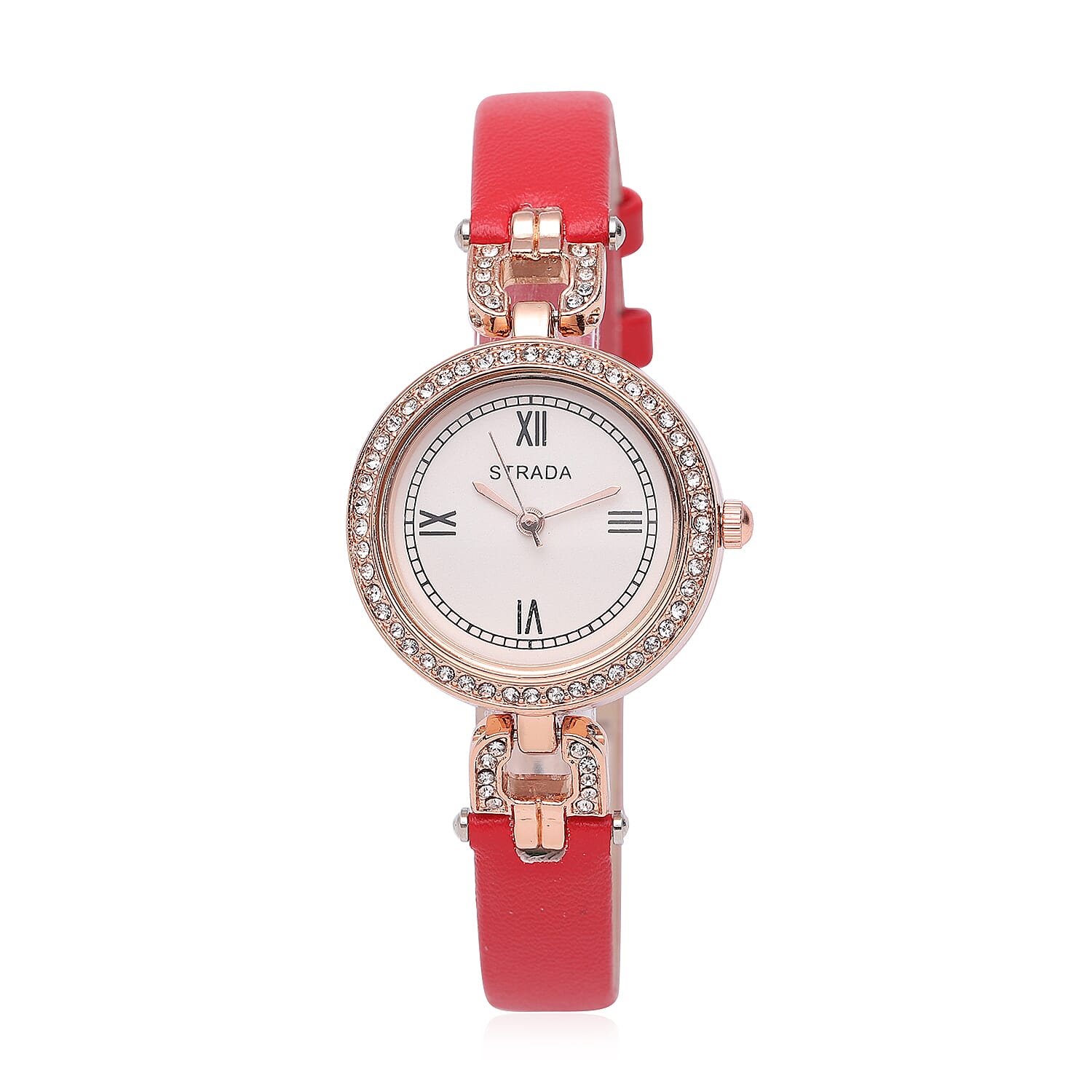 Strada Austrian Crystal Japanese Movement Watch with Red Faux Leather (27.1mm)