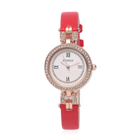 Strada Austrian Crystal Japanese Movement Watch with Red Faux Leather (27.1mm)