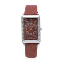 Strada Japanese Movement White Austrian Crystal Watch with Chocolate Color Faux Leather Strap (35 mm) (6.75-8.25 Inches)