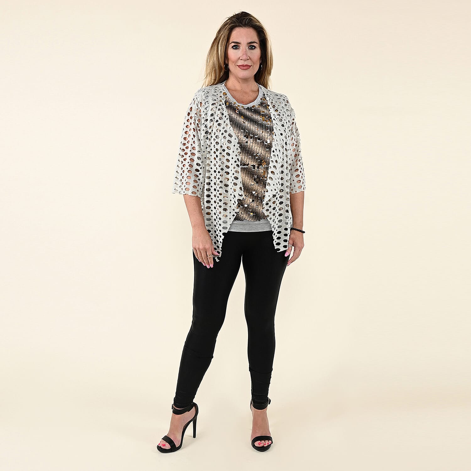 TAMSY Gray Tank Top with Gold Sequins and Cut Out Jacket Set - L
