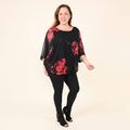 TAMSY Black Blouse with Red Floral Pattern - L - Sticky add to cart bar