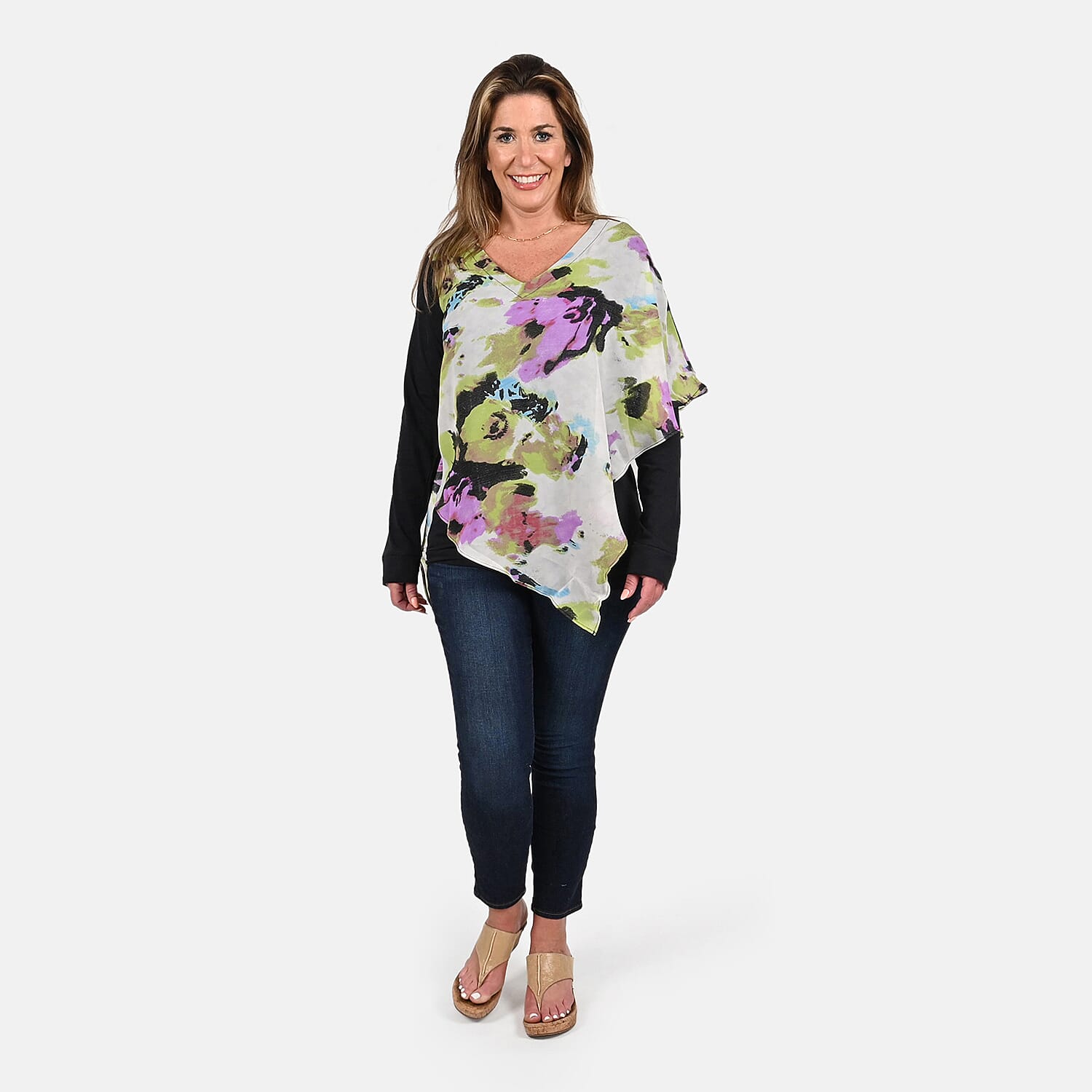 TAMSY Black and Purple Color Woven Top - L