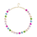 Multi Color Glass Tennis Necklace 20-22 Inches in Goldtone - Sticky add to cart bar