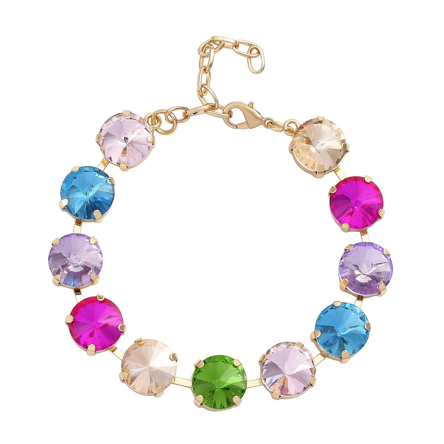 Multi Color Glass Bracelet in Goldtone (7.50-9.50In)