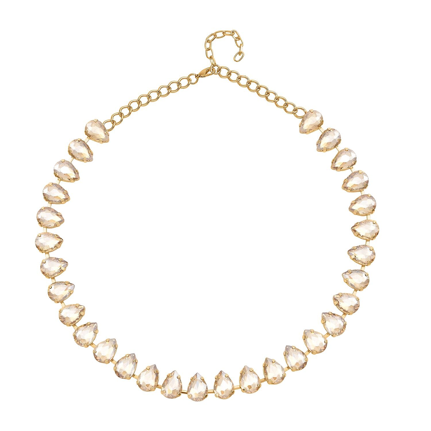 Multi Color Glass Tennis Necklace 20-22 Inches in Goldtone