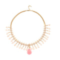 Galilea Rose Quartz and Pink Glass Beaded Necklace 20-22 Inches in Goldtone 30.00 ctw - Sticky add to cart bar