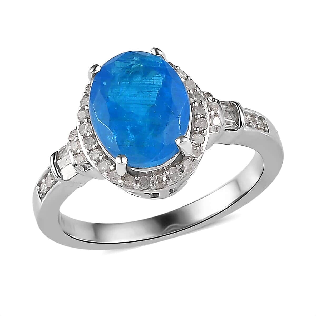 Malgache Neon Apatite and Diamond Ring in Platinum Over Sterling Silver (Size 6.0) 3.20 ctw (Delivery in 5-7 Business Days)