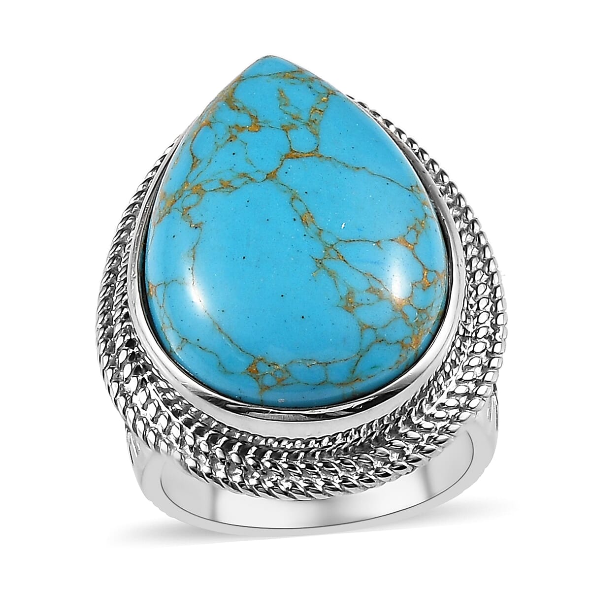 Mojave Blue Turquoise Solitaire Ring in Platinum Over Copper 16.35 ctw