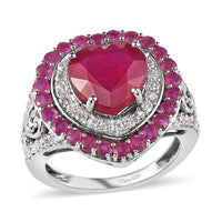TLV Niassa Ruby, Natural White Zircon Ring in Platinum Over Sterling Silver (Size 7.0) 7.20 ctw