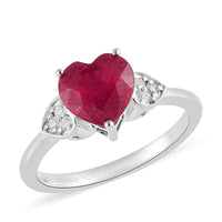 Niassa Ruby (FF) and Moissanite Heart Ring in Platinum Over Sterling Silver 2.75 ctw
