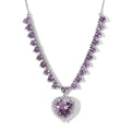 Rose De France Amethyst and Moissanite Heart Necklace 18 Inches in Platinum Over Sterling Silver 41.35 ctw - Sticky add to cart bar