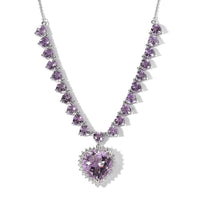 Rose De France Amethyst and Moissanite Heart Necklace 18 Inches in Platinum Over Sterling Silver 41.35 ctw