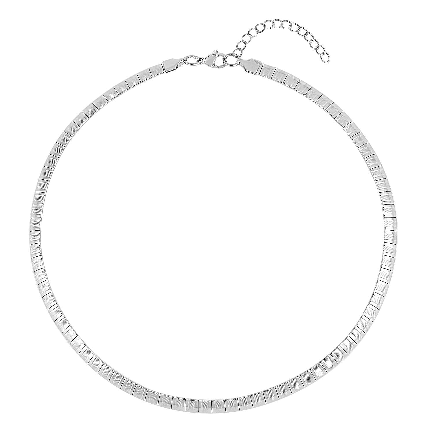 Stripe Textured Omega Chain Necklace 18-20 Inches in Stainless Steel 21 Grams