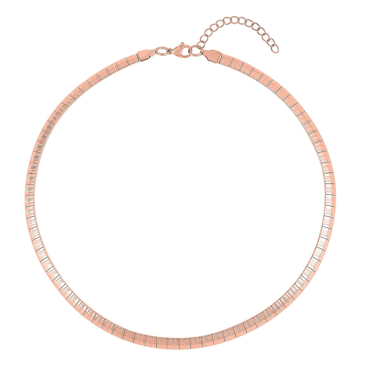 Stripe Textured Omega Chain Necklace (18-20 Inches) in ION Plated RG Stainless Steel (21 g) , Tarnish-Free, Waterproof, Sweat Proof Jewelry