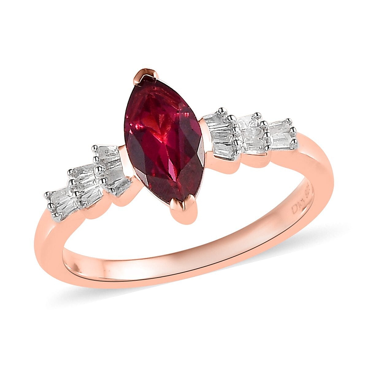 Premium Natural Tanzanian Wine Garnet, Diamond (0.15 cts) Ring in Vermeil RG Over Sterling Silver (Size 10.0) 1.35 ctw