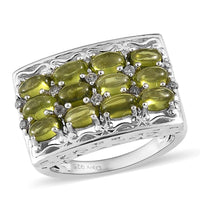 Italian Natural Vesuvianite and Natural White Zircon Ring in Platinum Over Sterling Silver 3.75 ctw