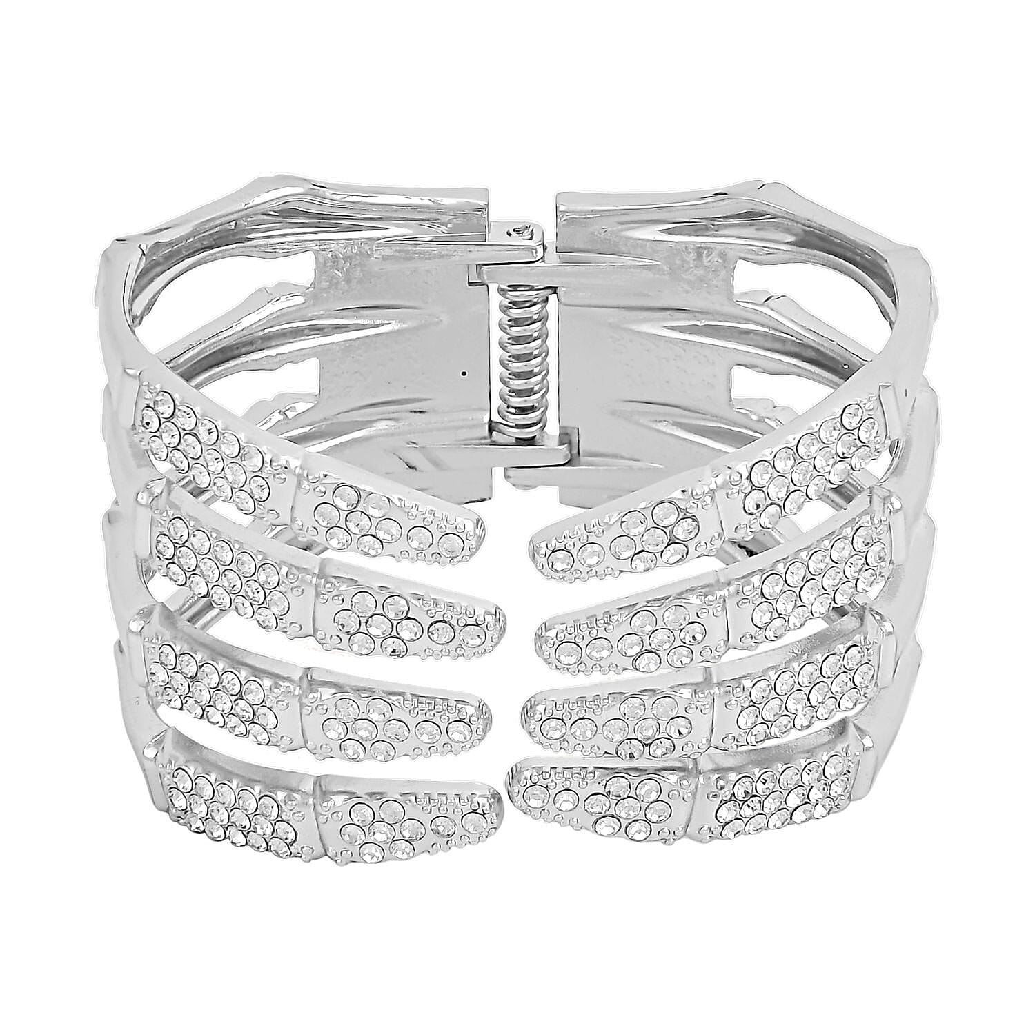 Austrian Crystal Cuff Bracelet in Silvertone (6.50 In)