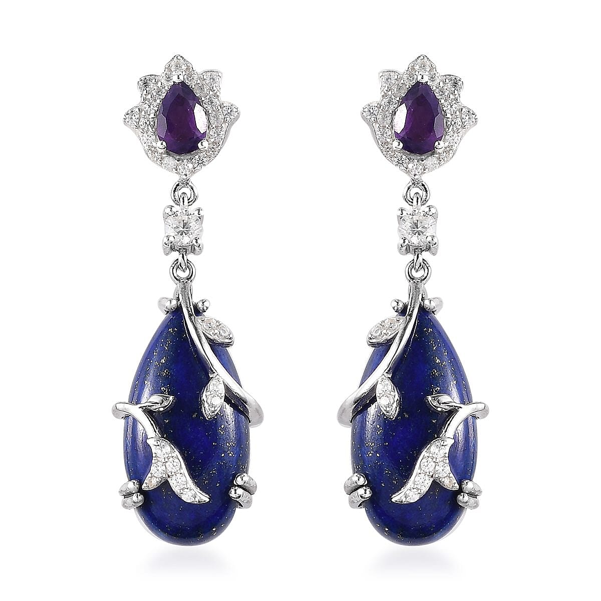 GP Italian Garden Collection Lapis Lazuli and Multi Gemstone Dangling Earrings in Platinum Over Sterling Silver 20.75 ctw