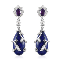 GP Italian Garden Collection Lapis Lazuli and Multi Gemstone Dangling Earrings in Platinum Over Sterling Silver 20.75 ctw
