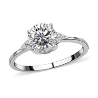 D'Joy 100 Facets Moissanite (Rnd 8 mm) Ring in Rhodium Over Sterling Silver (Size 10.0) 1.85 ctw