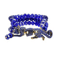 Simulated Black Pearl and Multi Gemstone Multi Row Bracelet with Leopard Charm in Goldtone (7.5-9.5In) - Sticky add to cart bar
