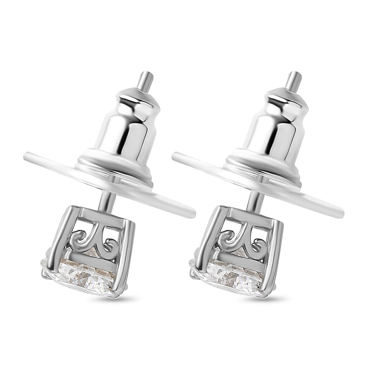 Valentines Doorbuster 100 Facet Moissanite Solitaire Stud Earrings in Platinum Over Sterling Silver 1.50 ctw