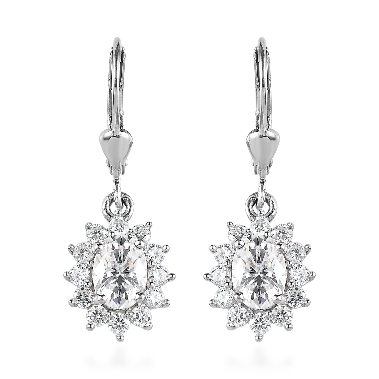 Moissanite Halo Earrings in Platinum Over Sterling Silver 2.50 ctw