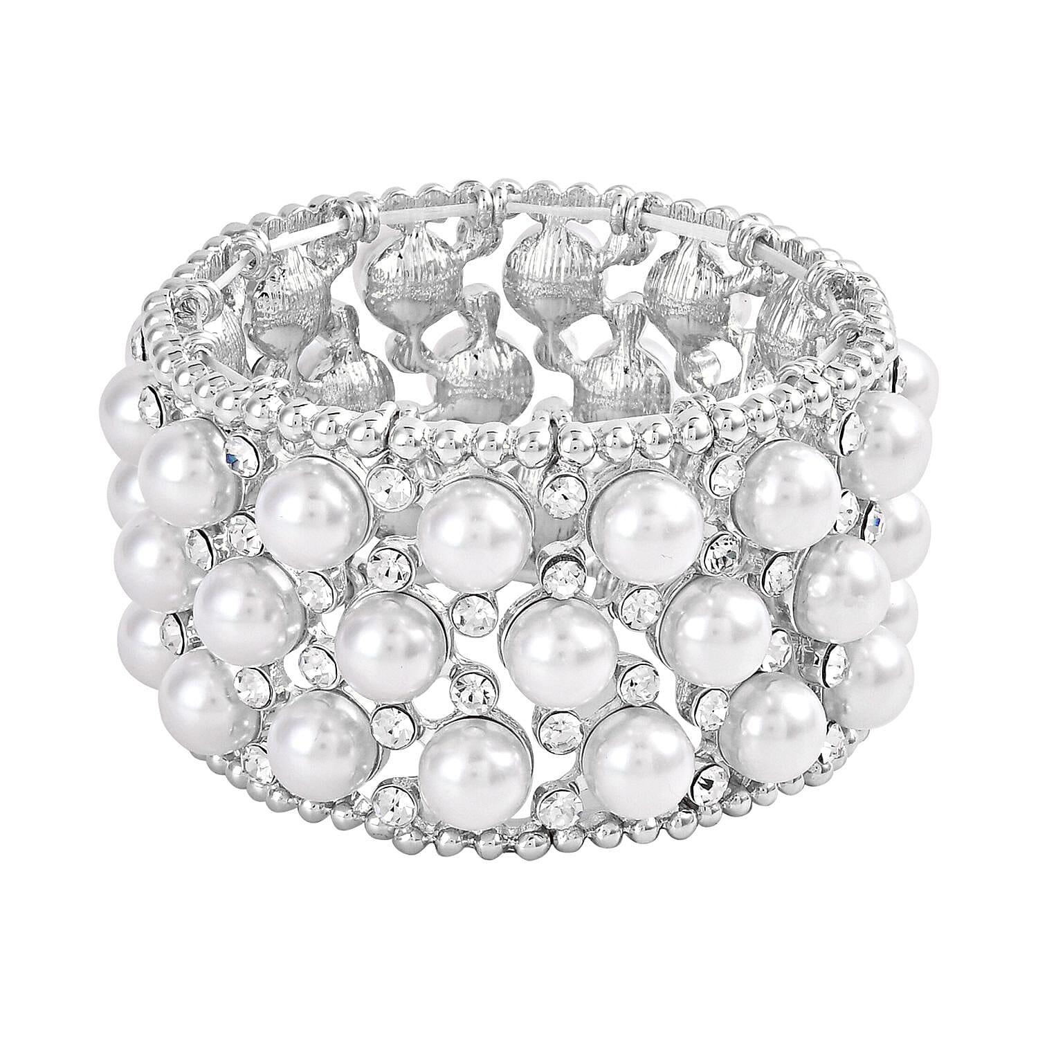 Austrian Crystal, Simulated Pearl Bracelet in Silvertone (6.50-7.0In)
