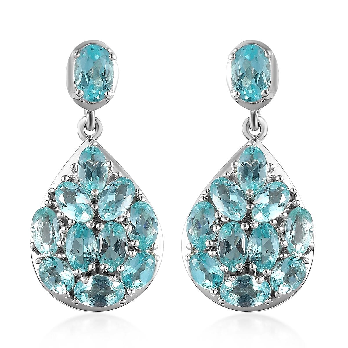 Madagascar Paraiba Apatite Dangle Earrings in Platinum Over Sterling Silver 5.65 ctw