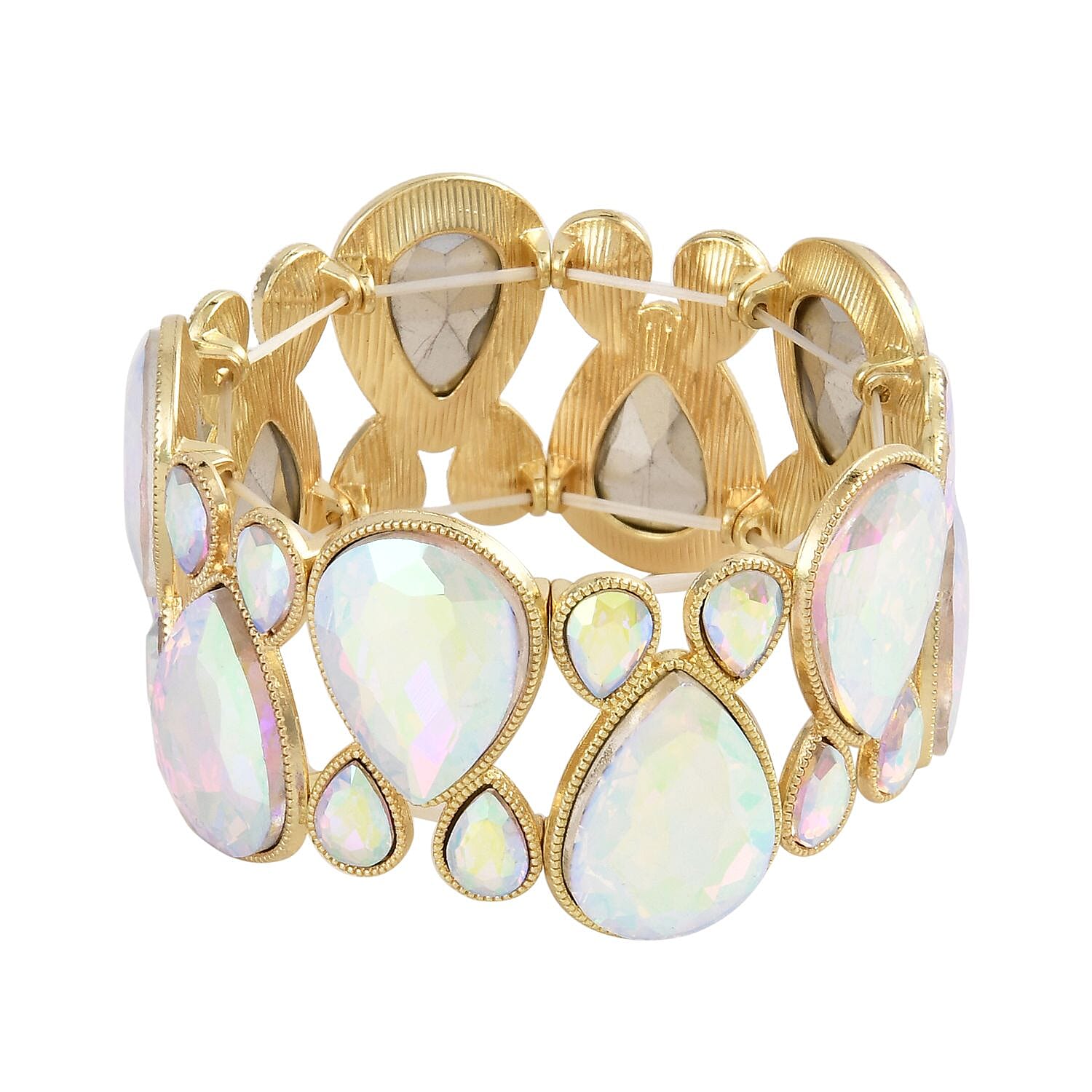 White Mystic Color Glass Bracelet in Goldtone (6.5-7.0In)