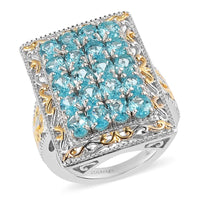 Madagascar Paraiba Apatite Elongated Ring in Vermeil Yellow Gold and Platinum Over Sterling Silver 3.85 ctw (Delivery in 3-5 Business Days)