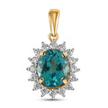 Luxoro 10K Yellow Gold Madagascar Paraiba Apatite and Moissanite Sunburst Pendant 3.85 ctw - Sticky add to cart bar