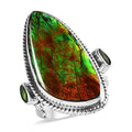 Canadian Ammolite and Natural Chrome Diopside Ring in Sterling Silver 0.50 ctw - Sticky add to cart bar