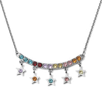 Multi Color Austrian Crystal 5 Star Necklace 20 Inches in Stainless Steel 4.20 ctw