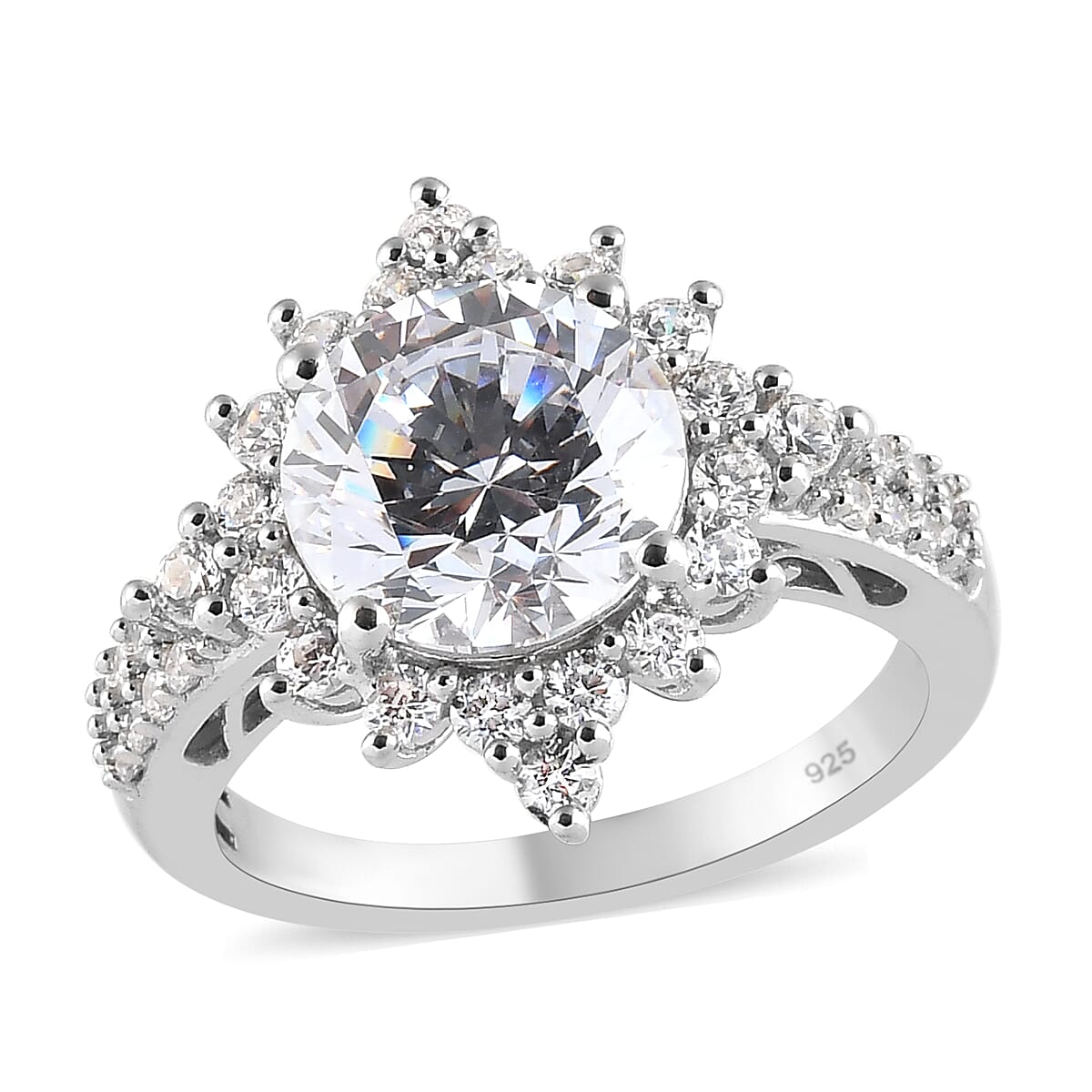 LUSTRO STELLA Platinum Over Sterling Silver Ring Made with Zirconia from Swarovski 8.30 ctw