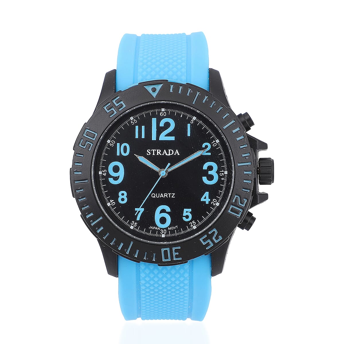 STRADA 10th ANNIVERSARY SPECIAL Japanese Movement Black Dial Watch with Blue Silicone Strap