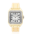 STRADA White Austrian Crystal Japanese Movement Ladies Watch White Square Dial and Chestnut Silicone Strap - Sticky add to cart bar