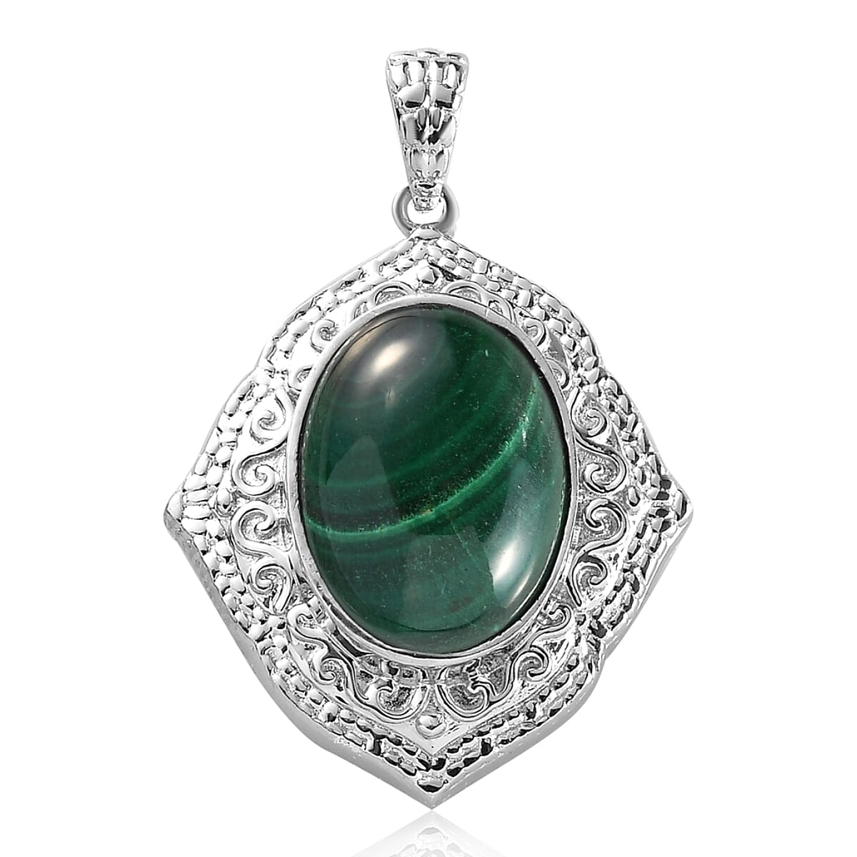 African Malachite Solitaire Pendant in Platinum Over Copper 11.50 ctw