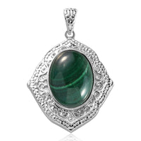 African Malachite Solitaire Pendant in Platinum Over Copper 11.50 ctw