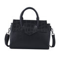 Black Color Stone Embossed Pattern Genuine Leather Convertible Bag (11.81"x4.33"x8.66") with handle and Shoulder Straps - Sticky add to cart bar