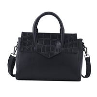 Black Color Stone Embossed Pattern Genuine Leather Convertible Bag (11.81"x4.33"x8.66") with handle and Shoulder Straps