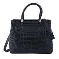Black Crocodile Embossed Pattern Genuine Leather Convertible Bag (11.42"x4.33"x9.06") with Handle and Shoulder Straps