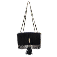 The Grand Pelle Handcrafted Black Color 100 % Genuine Python Leather Crossbody Bag (10.00"x6.75"x3.5")
