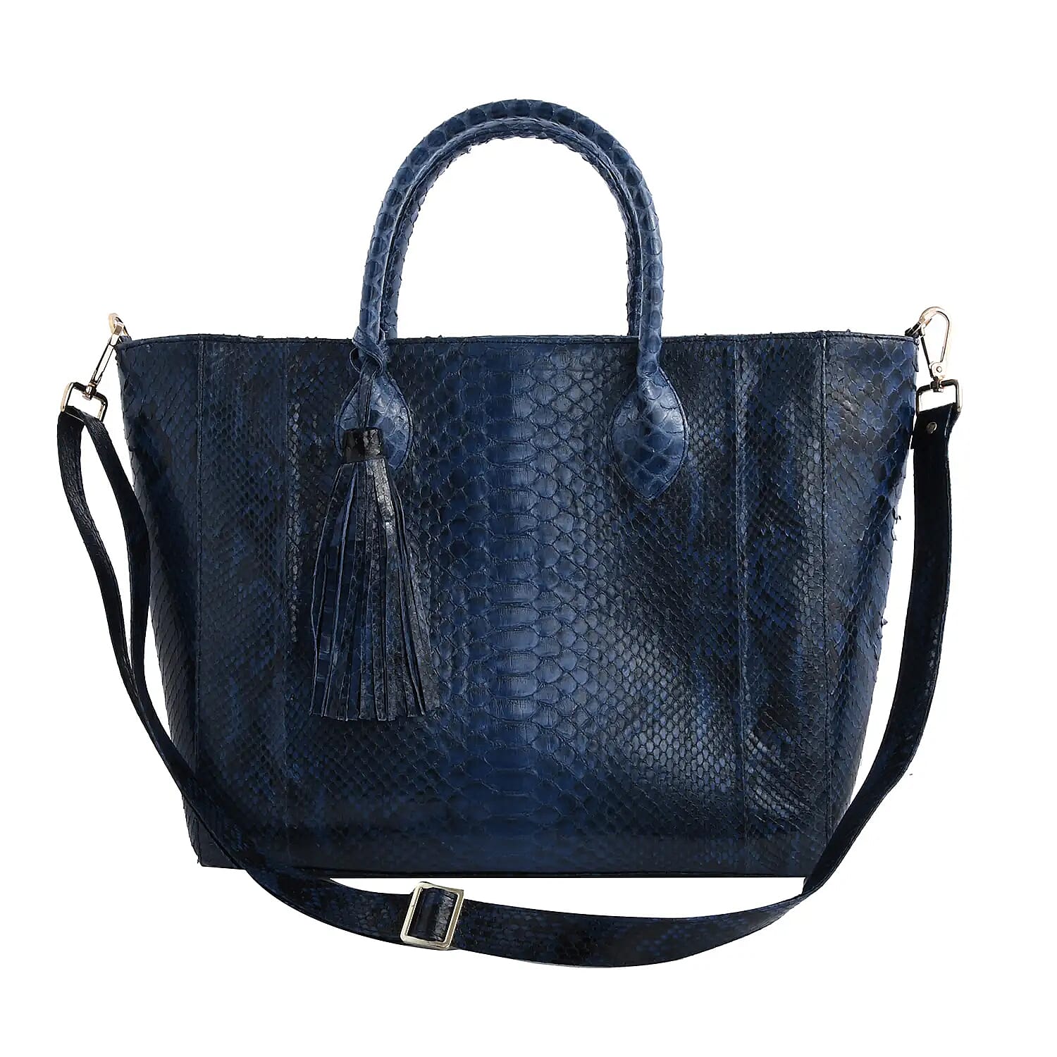 The Grand Pelle Handcrafted Blue Color 100 % Genuine Python Leather Tote Bag (14.20"x11.81"x6.50")