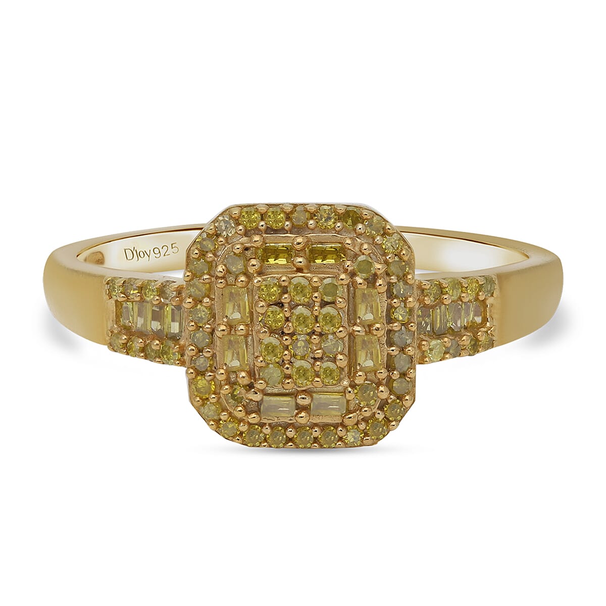 Yellow Diamond Cluster Ring in Rhodium and Vermeil Yellow Gold Over Sterling Silver (Size 10.0) 0.50 ctw