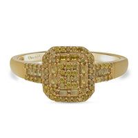Yellow Diamond Cluster Ring in Rhodium and Vermeil Yellow Gold Over Sterling Silver (Size 10.0) 0.50 ctw