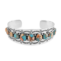 SANTA FE Style Spiny Turquoise Cuff Bracelet in Sterling Silver (6.00 In) 21.40 Grams 6.10 ctw