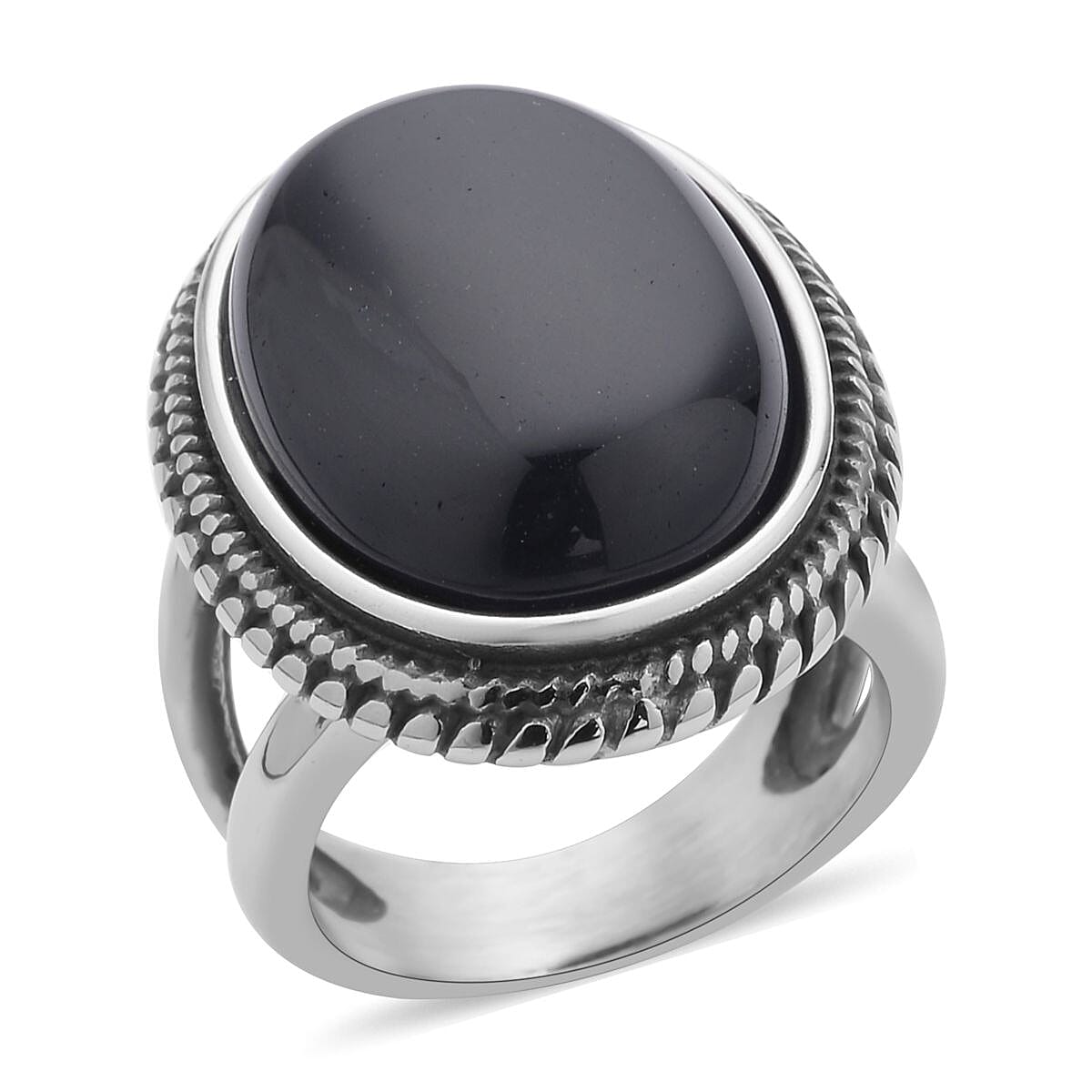 Black Obsidian Solitaire Ring in Stainless Steel 50.00 ctw