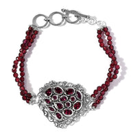 Artisan Crafted Orissa Rhodolite Garnet Toggle Clasp Beaded Heart Shape Bracelet in Sterling Silver (7.25 In) 31.75 ctw