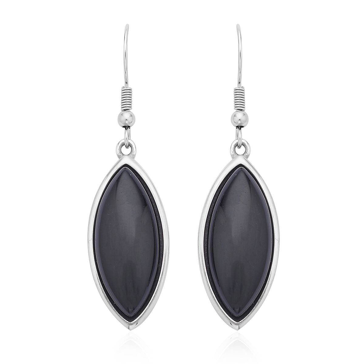 Black Obsidian Earrings in Stainless Steel 45.00 ctw